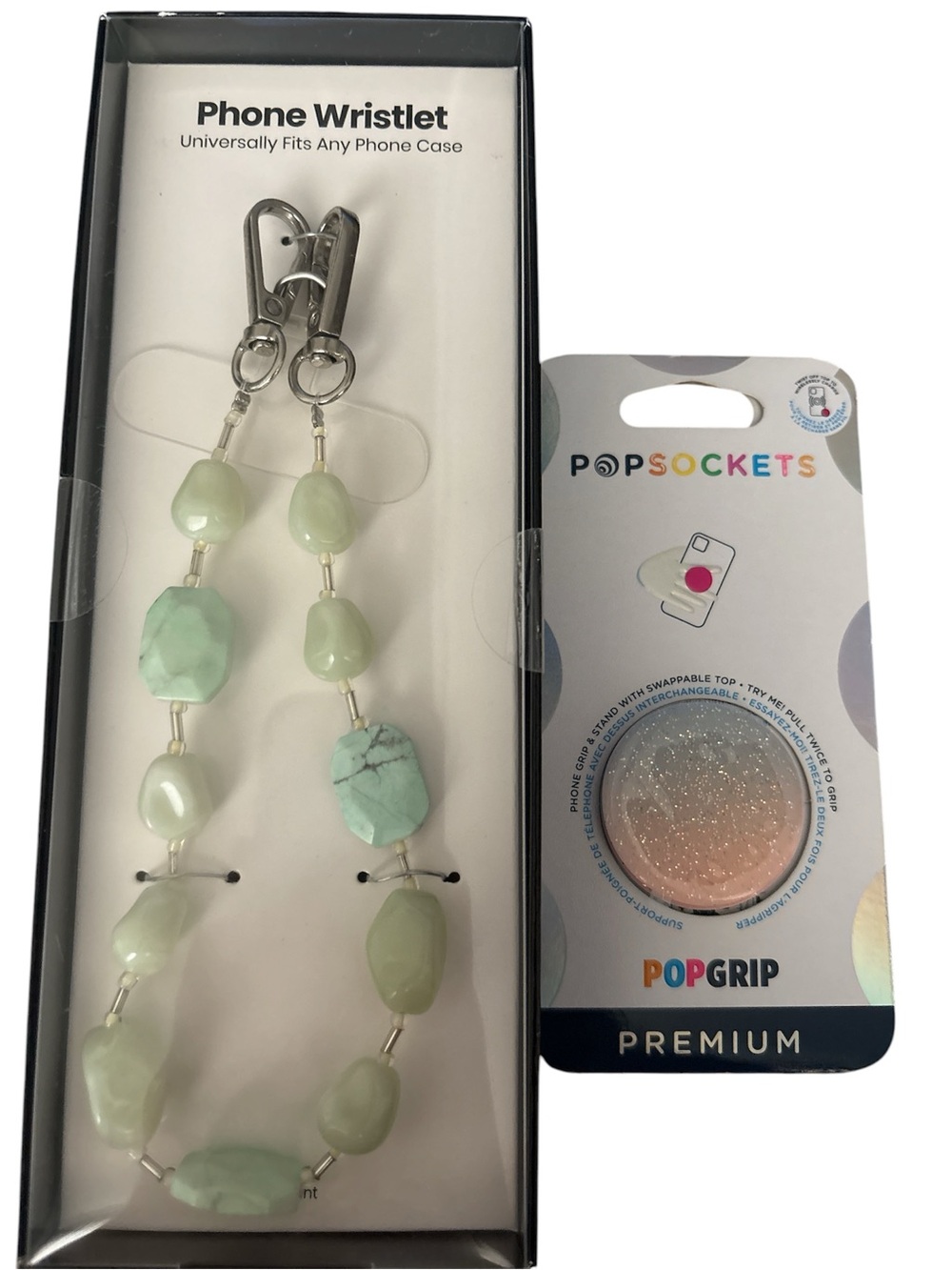 PopSockets PopGrip Premium with Mint Green Beaded Phone Wristlet